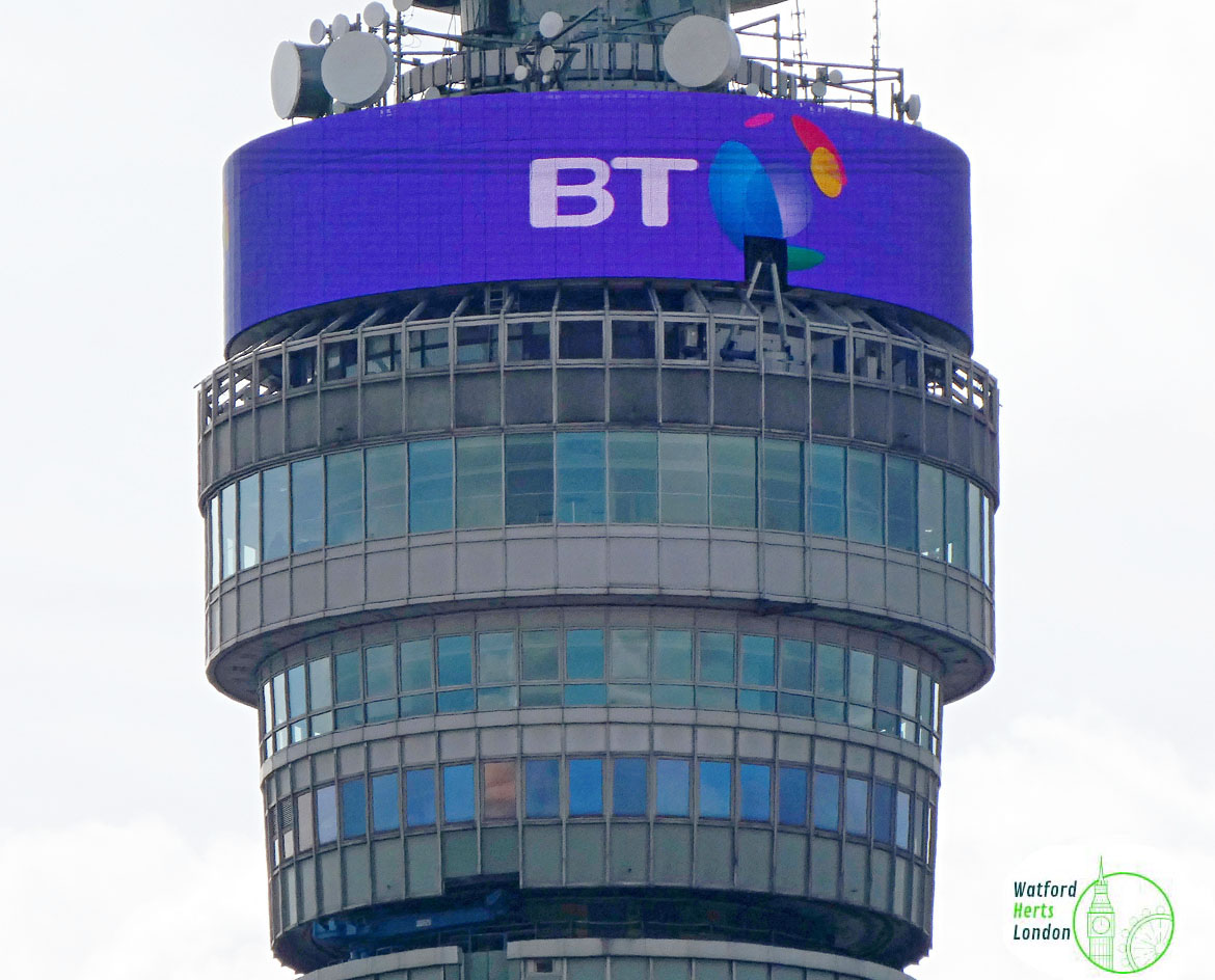 BT Tower in London Colourful, 360-degree LED-light display – known as the ‘Information Band’