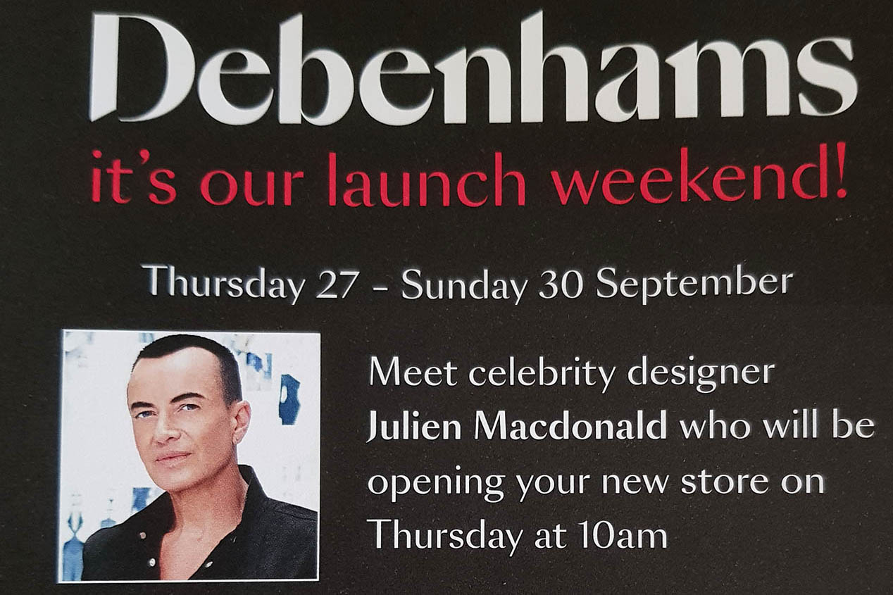 Julien Macdonald opens Watford's Debenhams Launch weekend