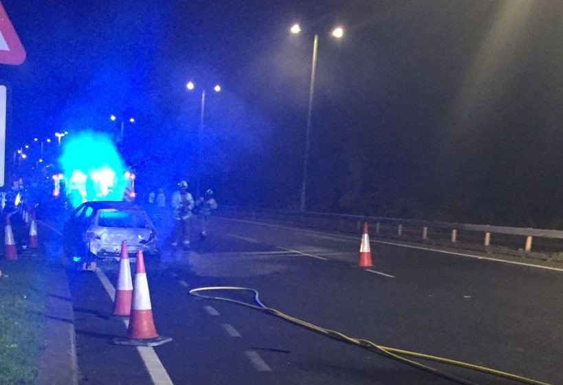 M1 motorway CLOSED northbound plunging England v Scotland football traffic into chaos after 'horror car blaze'