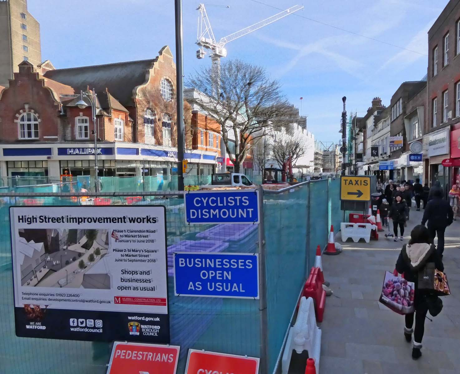 Whole Sections of the Watford high Street is being uphauld.