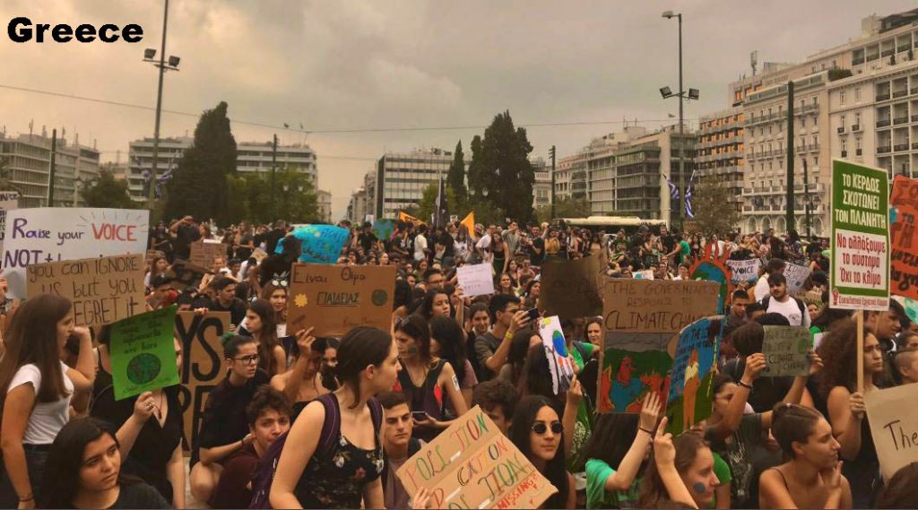 Students protesting outside of the Greek Parliament.